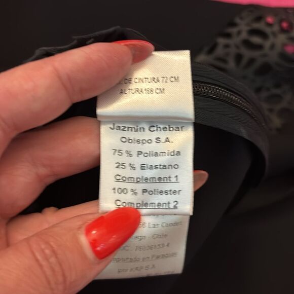 Jazmin Chebar black mini skirt with genuine leather laser cut trim, L - Picture 7 of 8